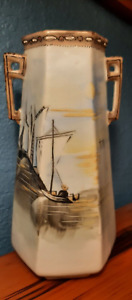 Antique Nippon Two Handled Vase Sailboats 7