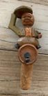 Vintage ANRI Hand Carved Lever Action Man on Keg Mechanical Wood BOTTLE STOPPER