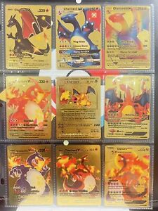 Pokémon Charizard V Vmax Gx Gold Foil Fan Art Cards Full Set of 18 Pieces