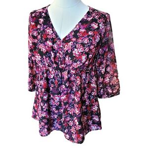 Maternity Top Isabel Floral Black Red Pink Babydoll Blouse Top NWT Small JJ1134