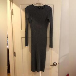 Theory charcoal grey knit long sleeve wool midi sweater dress size P