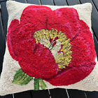 Wool Floral Throw Decorative Pillow 17” X 17” Removable Cover