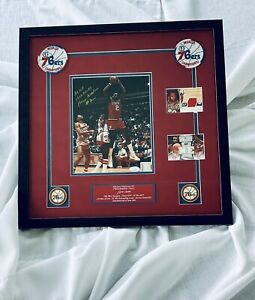 Moses Malone signed 8X10 NBA Photo w/ Inscription and Two UD Cards, JSA