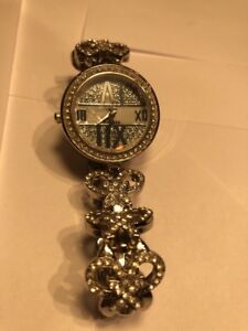 Clean Vintage Strada Lady Bling Rhinestone Analog Quartz Watch Hours~New Battery
