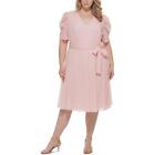 Tommy Hilfiger Womens Pink Textured V Neck Belted Midi Dress Plus 16W BHFO 6578