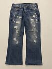Guess 31 x 28 Falcon Slim Boot Button Fly Dark Wash Destroyed & Mended Jeans