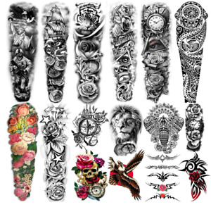 Yazhiji Extra Large Temporary Tattoos, 8 Full Arm & 8 Half Arm Sheets, Men & Wom