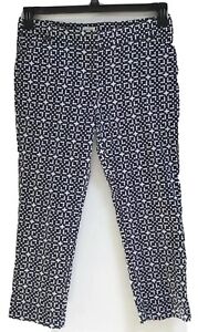 Laundry Women's Size 10 Cropped Stretch Cotton Blue/White Pants Geometric Print