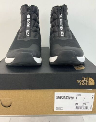The North Face Black & White Front Zip ThermoBall Progressive Snow Boots Size 9
