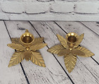 Vintage Solid Brass Candle Holders (India) Leaf Design - Set of 2