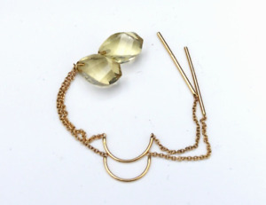 Vintage Stick Threader Earrings Citrine Dangle Solid 14K Yellow Gold Jewelry
