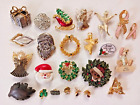 vintage Christmas brooch pins lot of 24. Santa, Angels, wreef, wrapped gift +