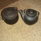Antique Cast iron Tea Kettle And Cauldron With Lid