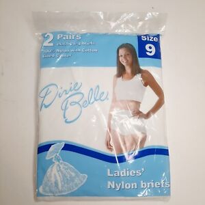 Dixie Belle Ladies Nylon Briefs Size 9 White Panties 2 Pairs Pack Vintage NOS