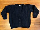 VINTAGE Geoffrey Alexander Cardigan Sweater Women Large Black Cableknit 80s TEAR