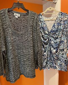 Avenue Womens Blouse & Two-One-Two Pullover Sweater Size 26/28 Lot Of 2