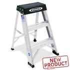 2 Step Aluminum Step Stool Ladder WERNER 2 Ft 300 Lb Load Capacity Silver Black