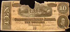 1864 SERIES $10.00 CONFEDERATE BANKNOTE. T-68 CIVIL WAR.