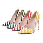Women Patent Leather Striped Pointed Toe Pumps Stiletto High Heels Prom Ol Shoes