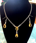 Yellow Citrine Dangle Necklace & Earring set, silver, 17