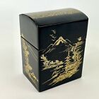 Vtg Black Lacquered Gold Asian Wood Divided Playing Card Holder Box