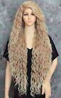 Light Blonde Ombre Extra Long Curly Heat OK Lace Front Human Hair Blend Wig EVFM