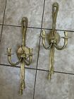 Vtg 1940’s Pair French Louis XVI Style Solid Brass Wall Candle Sconces Tassel