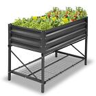 Raised Garden Bed with Storage Shelf Metal Elevated Planter Box Growing Stand