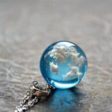 White Clouds Blue Sky Glass Ball Bird Pendant Necklace Fashion Chain Jewellery