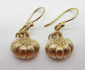 Gold Pumpkin Earrings Realistic Jack O'Lantern Halloween Hooks - Bronze Metal
