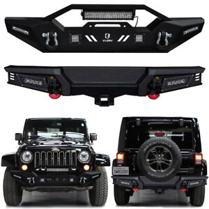 Vijay For 2007-2018 Jeep Wrangler JK Front or Rear Bumper with LED Lights&D-Ring (For: Jeep)