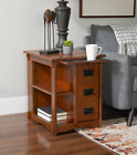 Classic Wooden End Table Magazine Cabinet Open Shelves Mission Style Warm Brown