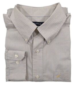 NAUTICA Mens Button Up Shirt Large Regular Long Sleeve Yellow Blue Check 0287