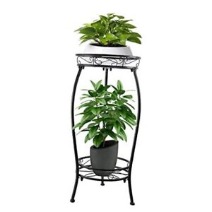 Metal Plant Stand Indoor Outdoor, 2 Tier 27.1'' Tall Plant Stands, Flower Black
