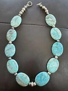 💥Vintage Turquoise Metallic Necklace Smooth Classy Aqua Classic 1 Day Ship!👍