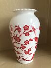 Vintage Hocking Vitrock Depression Milk Glass Vase Red Birds & Blossoms GLOWs