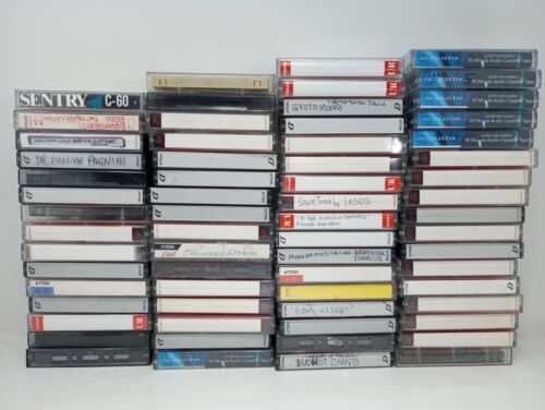 Lot of 65 Used Cassette Tapes Sold As Blanks Pre-recorded w/New Age, Meditation