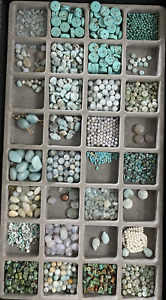natural gemstones loose mixed lot, larimar, turquoise, aquamarine, amazonite
