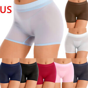 US Women's See Through Shorts Hot Pants Ice Silk Transparent Boyshorts Underwear