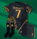 Madrid Kids Black Dragon Soccer Jersey #7 Ronaldo Shorts & Socks Set Youth Sizes
