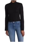 Abound Women's Cropped Mock Neck Long Sleeve Wide Ribbed Sweater in Black 2XS