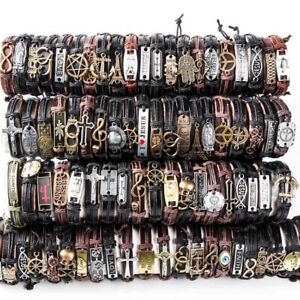 Wholesale lots 30pcs Mixed Styles Vintage Alloy leather Cuff Bracelets Jewelry