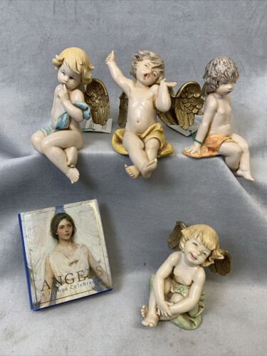 Fontanini 4 Cherub Angel Figurines Shelf Sitting Made in Italy (Book Included)