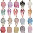 Women Lace Floral Triangle Scarf Sheer Tassel Shawl Scarves Elegant Head Wrap U↷