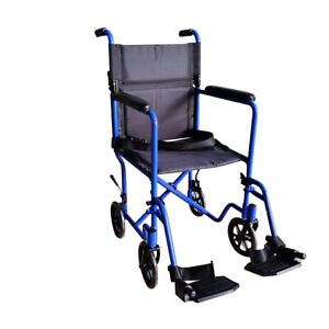 Super Lightweight Blue Aluminum Transport Chair WheelChair 19 lb