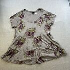 Torrid Top Womens 3 Gray Floral Short Sleeve Round Neck Pullover Ruffle Shirt