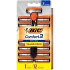 BIC Comfort 3 Hybrid Razor Handle with 12 Refill Blade Cartridges VALUE