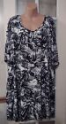 French Laundry Women’s Dress Plus 3x Black White Floral Tropical Sleeve Detail