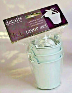 Lot of 3 x 3 Ct Favor Set White Bucket Tins, Cards, Ribbons Details Accessories