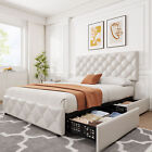 Bed Frame With 4 Storage Drawers, Platform Bed Frame With Adjustable Headboard